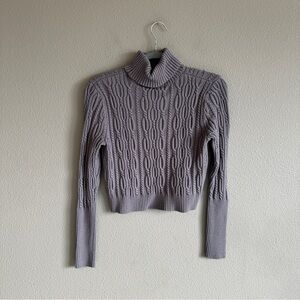 Mi ami Gray Cropped Cable Knit Turtleneck Sweater Medium